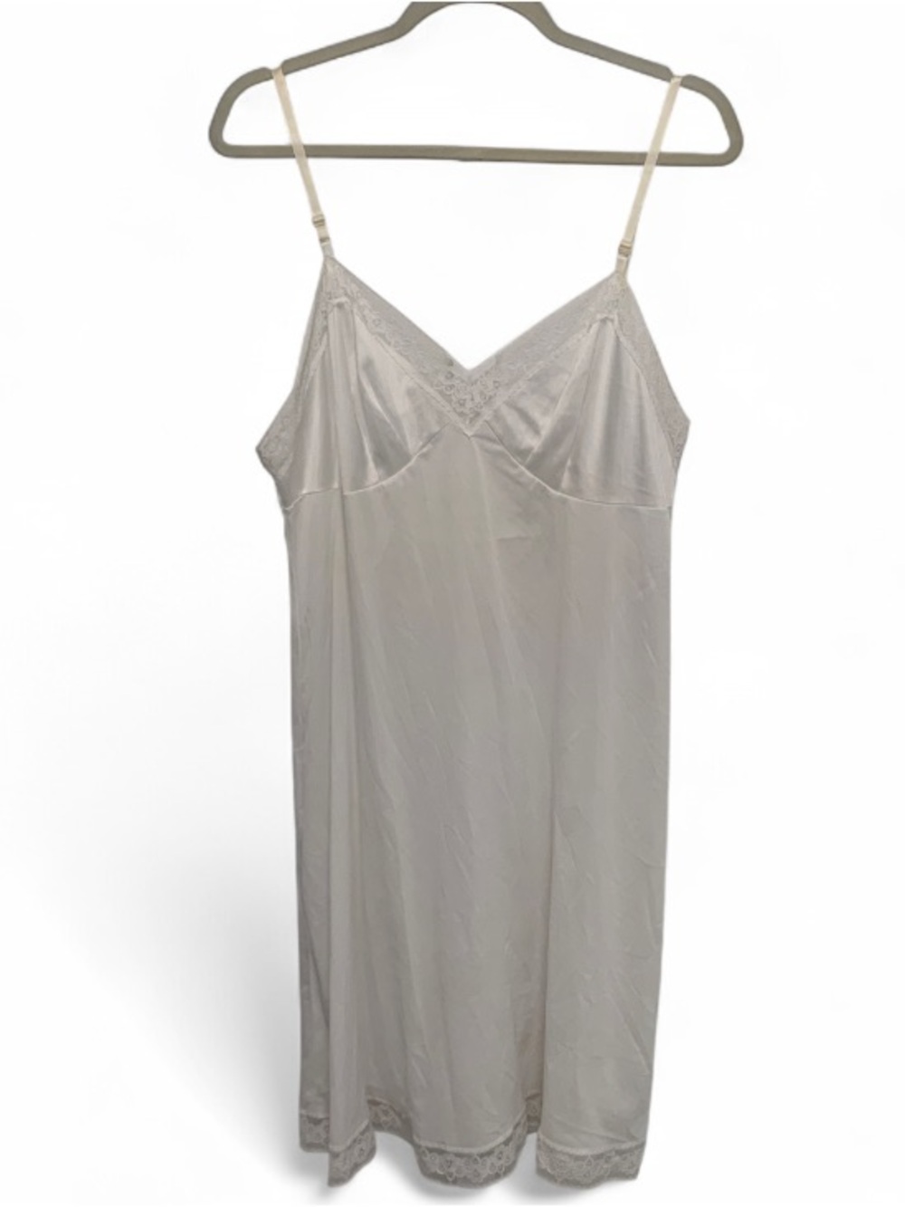 Y2K Vanity Fair White Lace-Trim Slip Dress